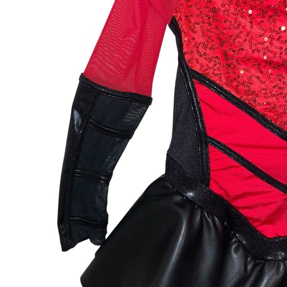 Weissman red black faux leather sequins dance dress costume child medium mc - Picture 3 of 7
